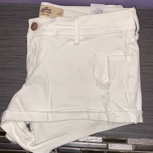 Hollister white super short ripped low rise shorts